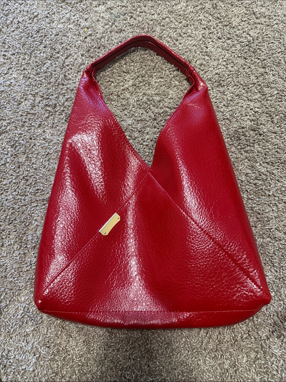 Red Leather Shoulder Tote Bag